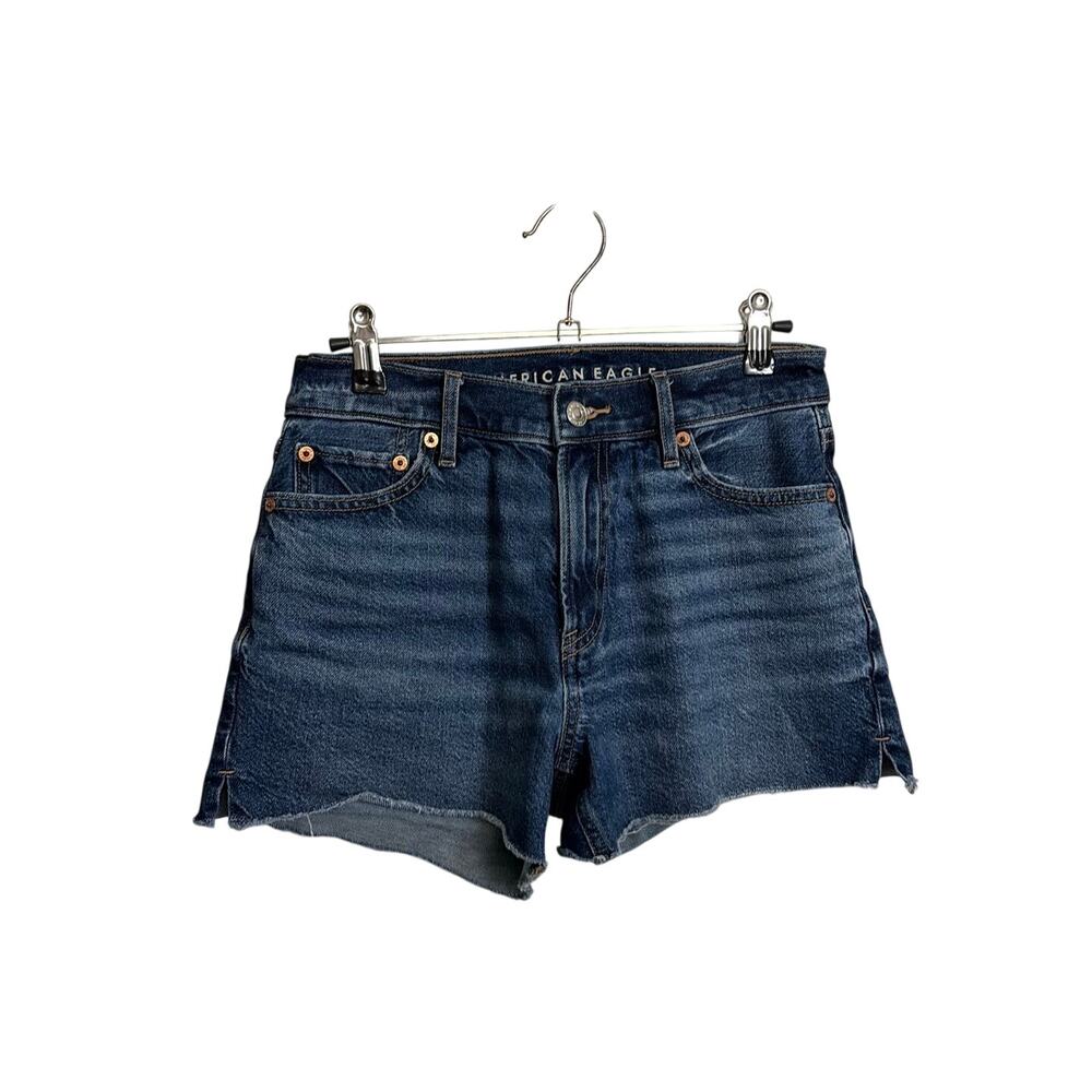 American Eagle Shorts Womens 0 Blue Strigid Relaxed High Rise Raw Hem
